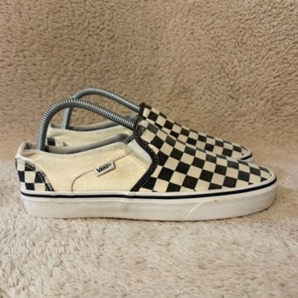 Vans Classic Slip-On Checkerboard Sneakers Black White Women's Size 8.5